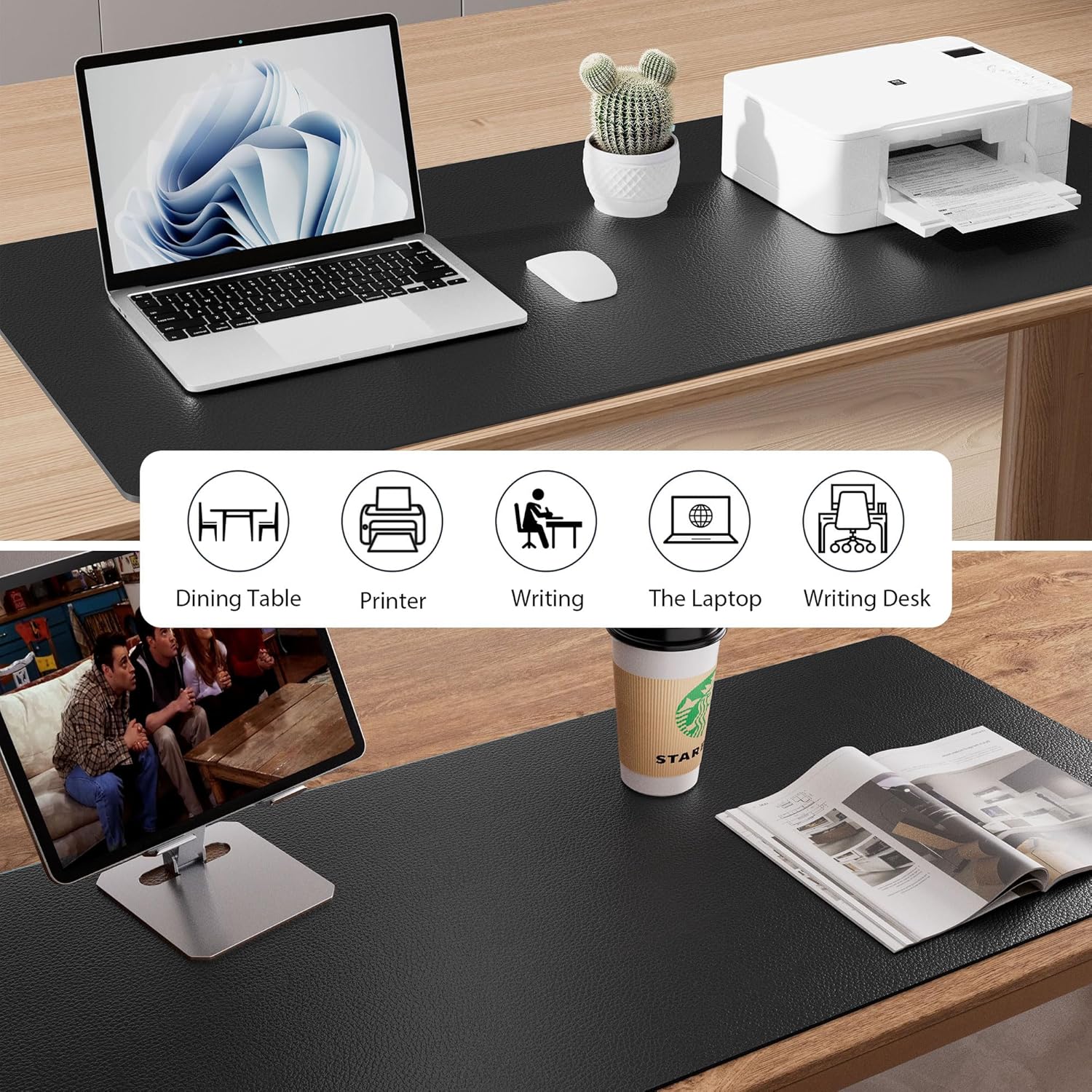 Aothia Non-Slip Waterproof PU Leather Desk Pad Protector for Mouse, Writing Desk, Office, Home, Laptop Blotter, 23.6" x 13.7", Black - Image 5