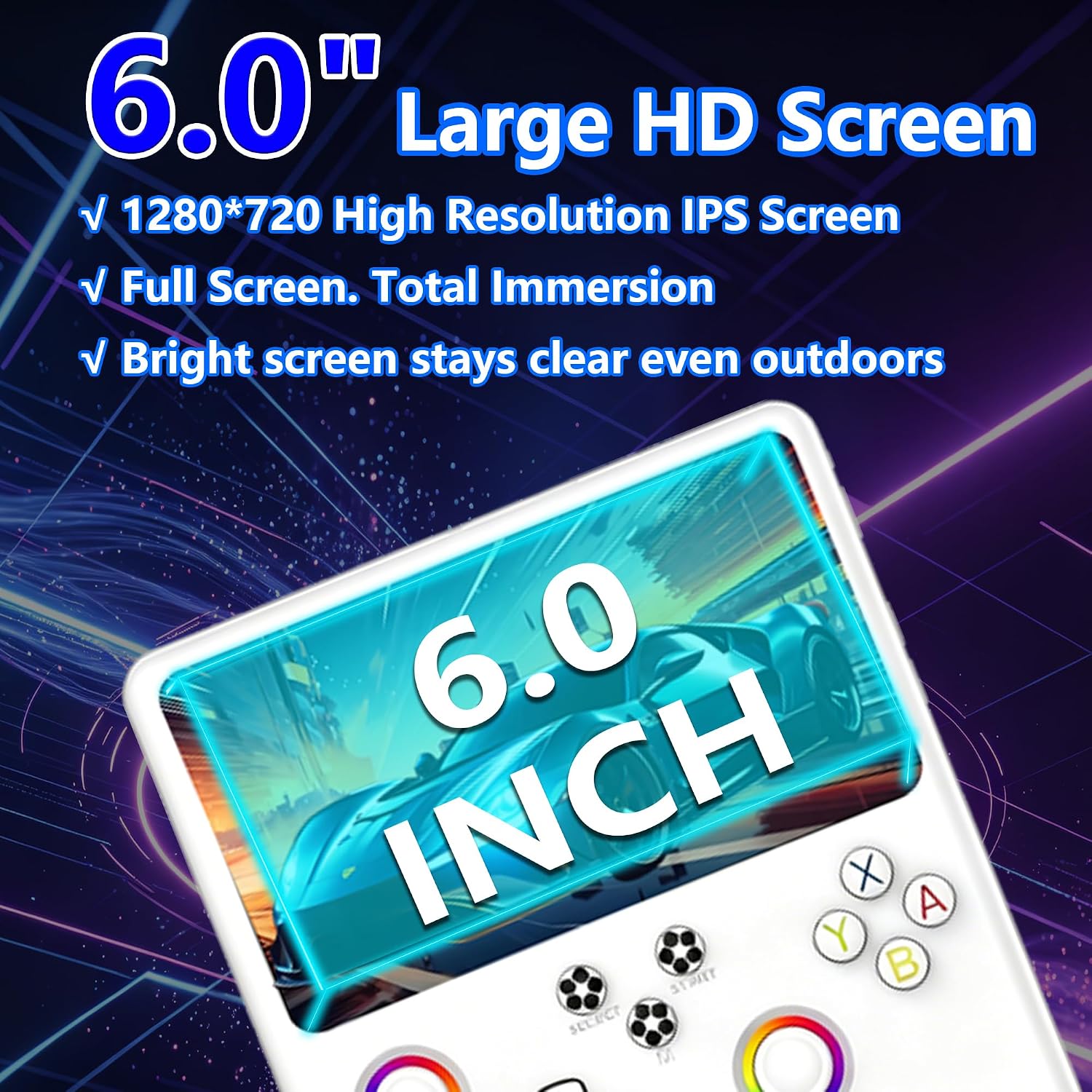R60MAX Retro Handheld Gaming Console, 6.0-Inch HD IPS Screen, 6000mAh Battery, 40000+ Classic Games Pre-Installed, Save/Load State, Linux OS, Gift for Gamers (White 128GB) - Image 3