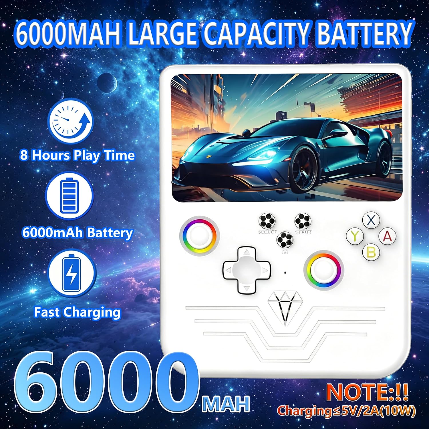 R60MAX Retro Handheld Gaming Console, 6.0-Inch HD IPS Screen, 6000mAh Battery, 40000+ Classic Games Pre-Installed, Save/Load State, Linux OS, Gift for Gamers (White 128GB) - Image 4